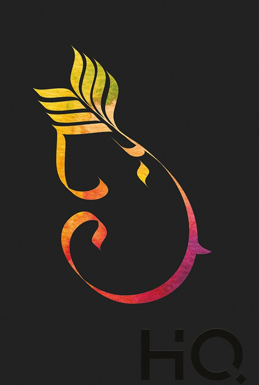 A spiral notebook with Ganesha calligraphy on the cover